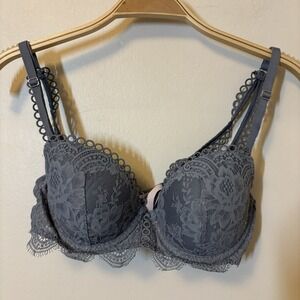 Victoria's Secret Dream Angels Lined Demi Bra 32D Gray Blue Sexy Underwire